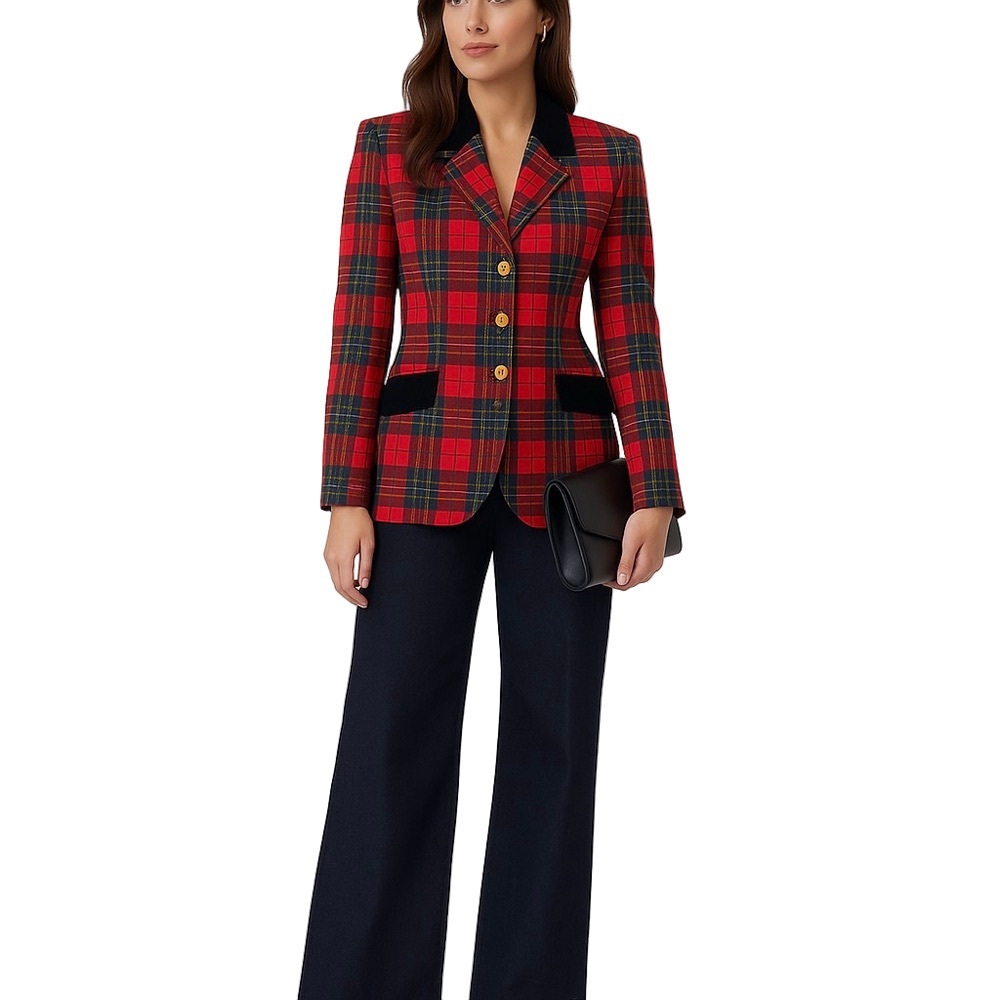 Vintage Burberrys Scotch House Red Tartan Wool Blazer 14